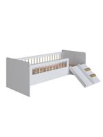 Cama Infantil Montessoriana De Solteiro Menino Menina Com Escada Escorregador E Grade De Proteção Branco
