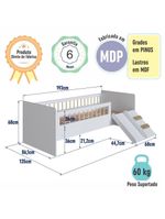 Cama Infantil Montessoriana De Solteiro Menino Menina Com Escada Escorregador E Grade De Proteção Branco
