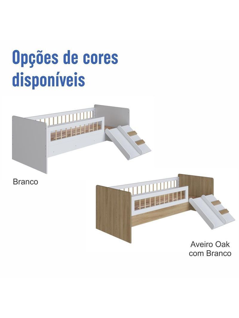 Cama Infantil Montessoriana De Solteiro Menino Menina Com Escada Escorregador E Grade De Proteção Branco