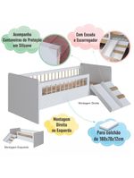 Cama Infantil Montessoriana De Solteiro Menino Menina Com Escada Escorregador E Grade De Proteção Branco