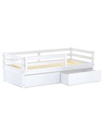 Cama Infantil Eco Com 02 Gavetas E Grade De Proteção Madeira Maciça Branco Mobilistore