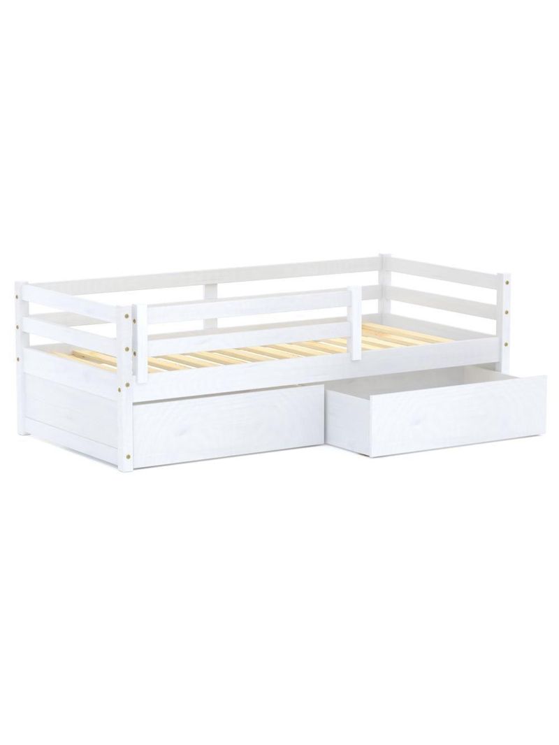 Cama Infantil Eco Com 02 Gavetas E Grade De Proteção Madeira Maciça Branco Mobilistore