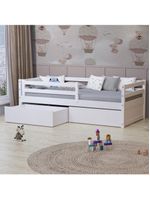 Cama Infantil Eco Com 02 Gavetas E Grade De Proteção Madeira Maciça Branco Mobilistore