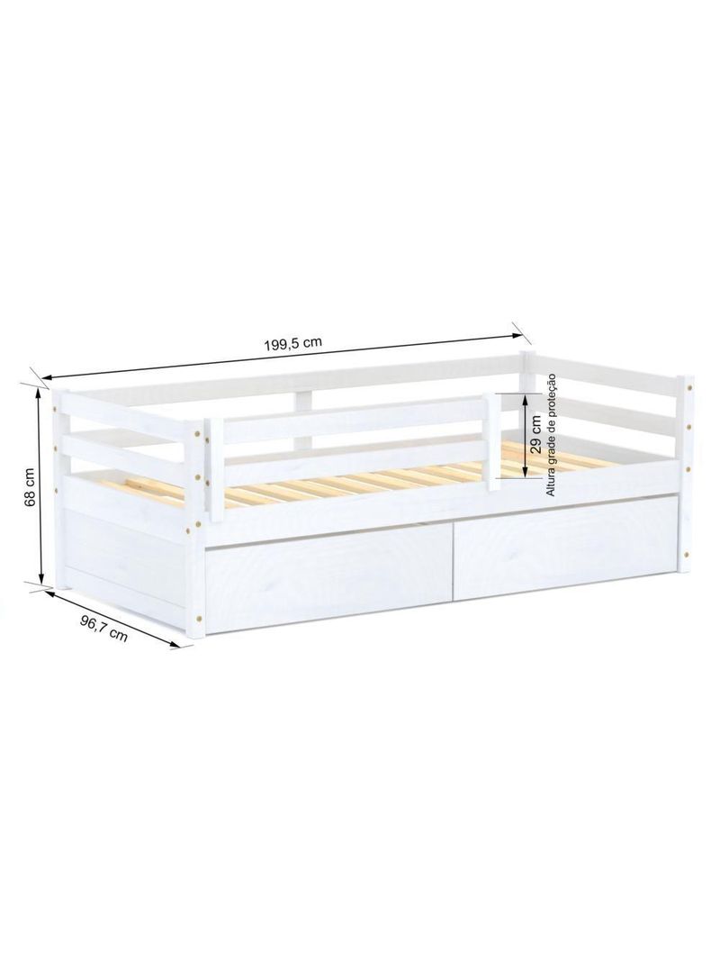 Cama Infantil Eco Com 02 Gavetas E Grade De Proteção Madeira Maciça Branco Mobilistore