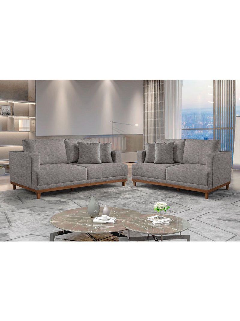Conjunto Sofás 2 E 3 Lugares Fixo Linho M-175 Martins Cinza
