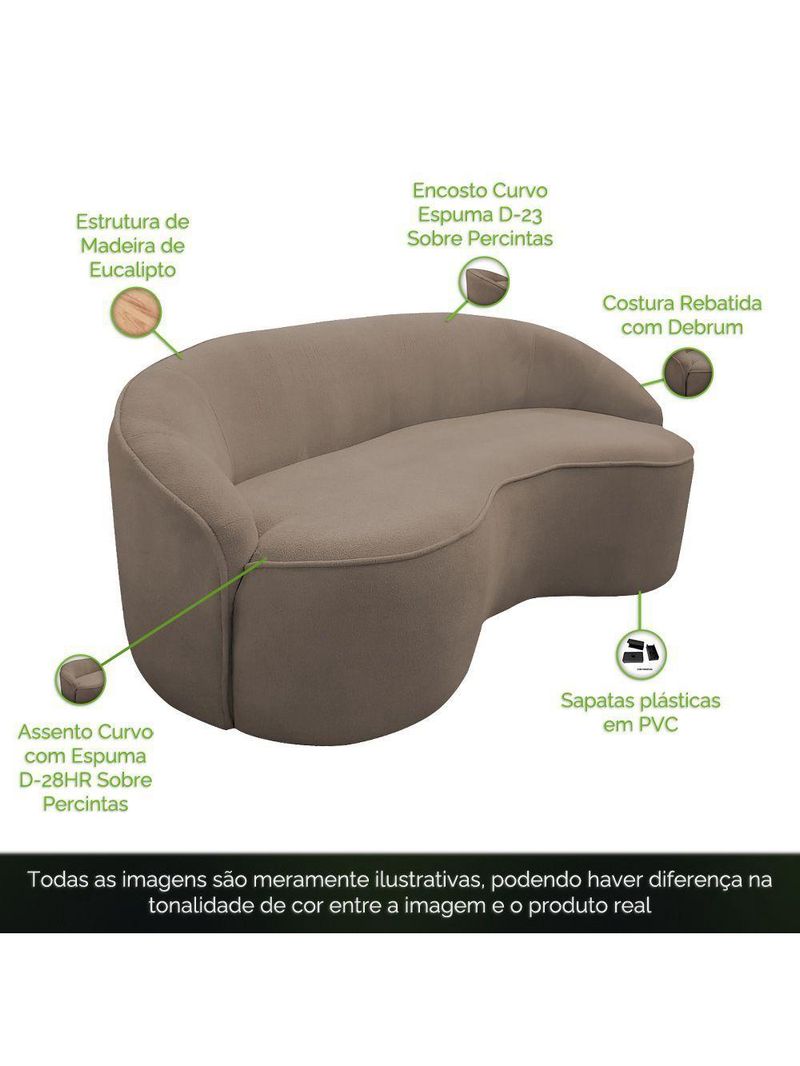 Sofá Curvo Montserrat 180cm 03 Lugares Bouclé Marrom Claro - Nexta Casa