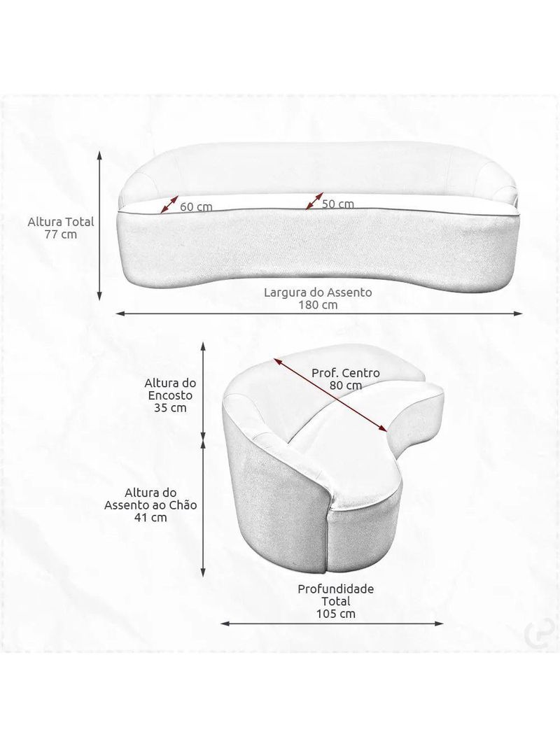 Sofá Curvo Montserrat 180cm 03 Lugares Bouclé Marrom Claro - Nexta Casa
