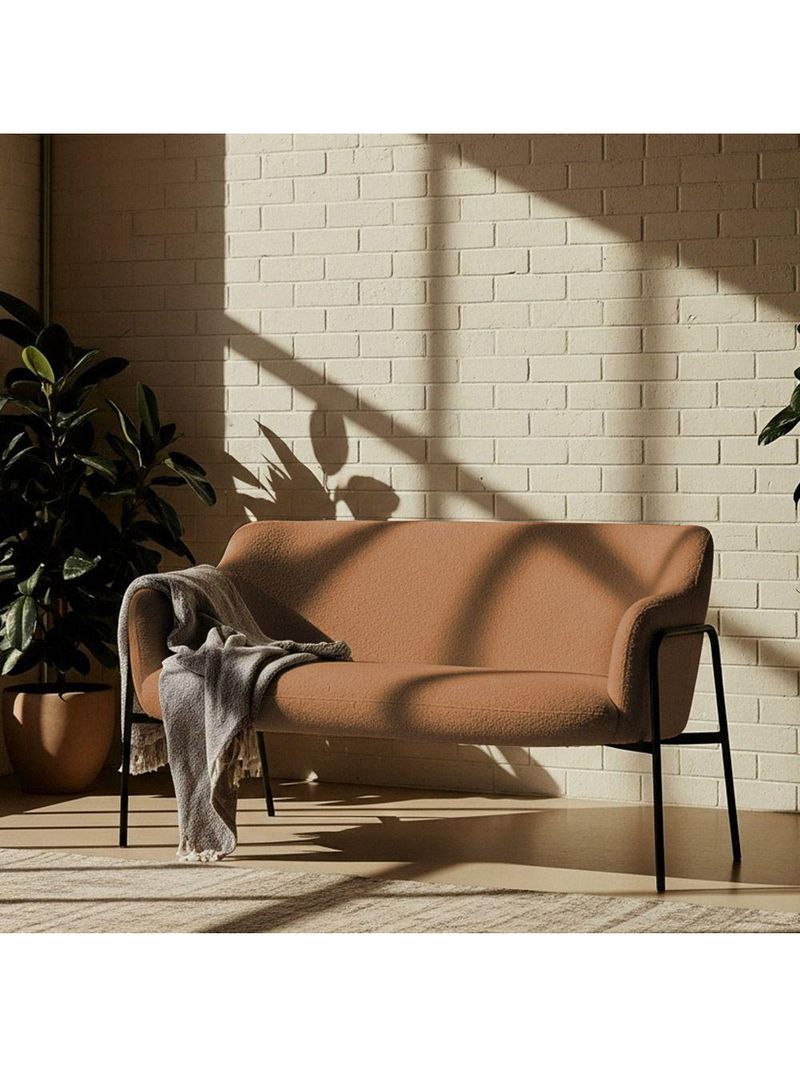 Sofá Namoradeira 02 Lugares 130cm Jade Base Preto Bouclé Terracota - Nexta Casa