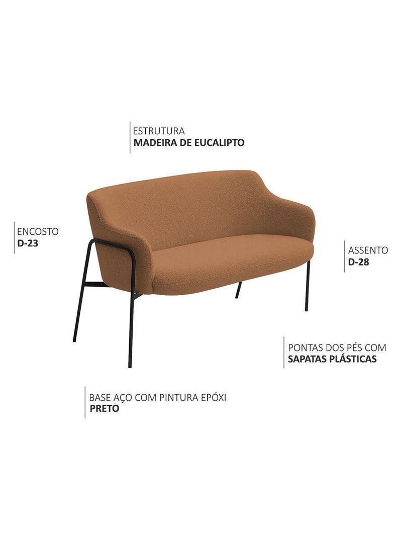 Sofá Namoradeira 02 Lugares 130cm Jade Base Preto Bouclé Terracota - Nexta Casa