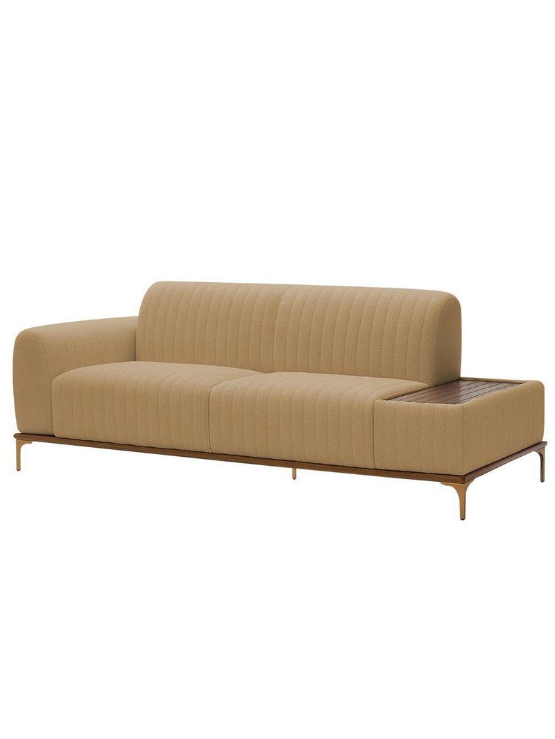 Sofá Molino 3 Lugares 180cm C/mesa Auxiliar Esquerdo Pés Ourof Bouclé Camel - Nexta Casa