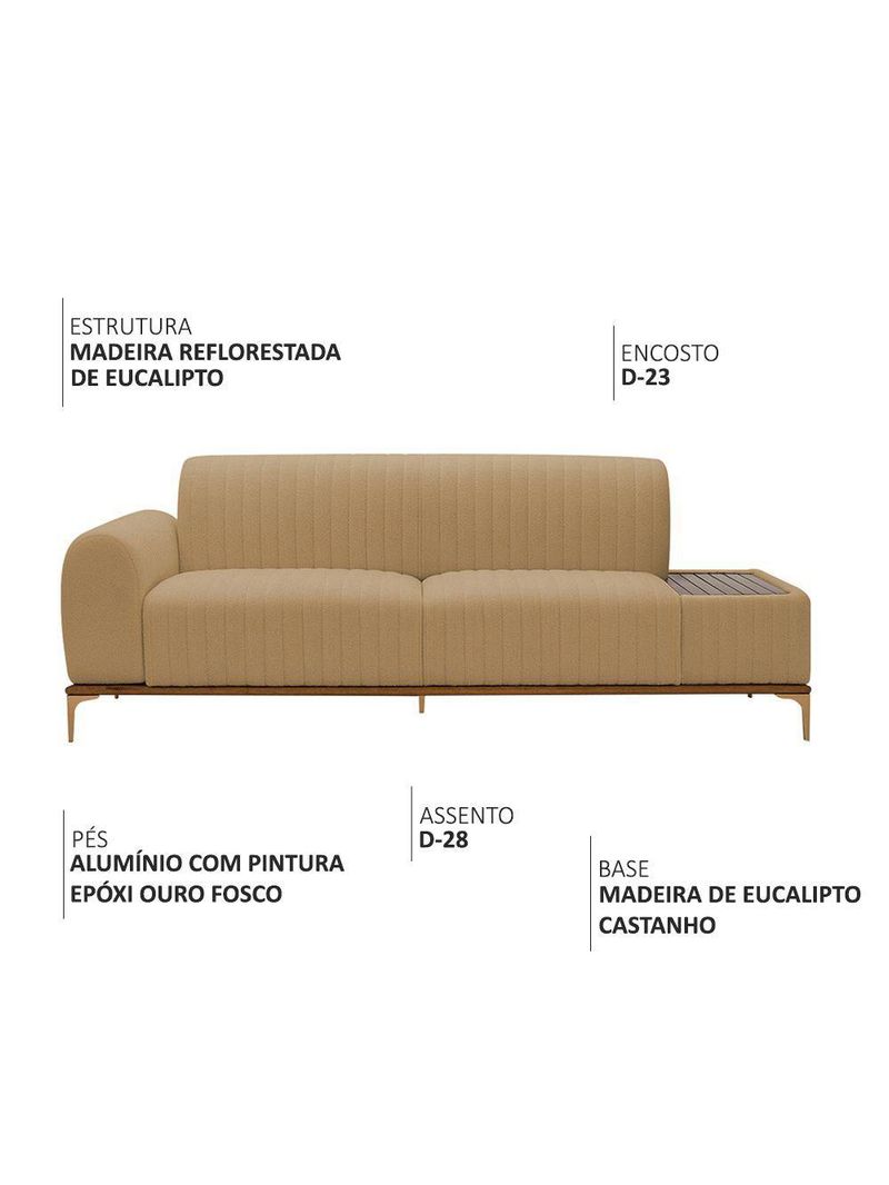 Sofá Molino 3 Lugares 180cm C/mesa Auxiliar Esquerdo Pés Ourof Bouclé Camel - Nexta Casa