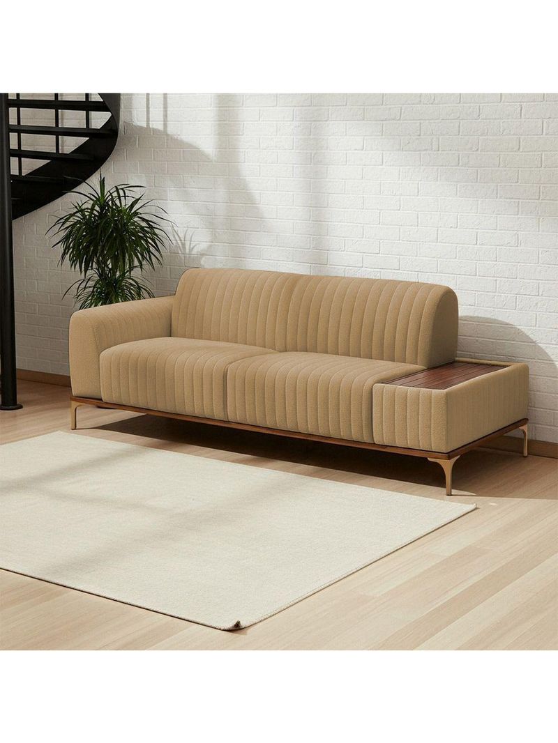 Sofá Molino 3 Lugares 180cm C/mesa Auxiliar Esquerdo Pés Ourof Bouclé Camel - Nexta Casa