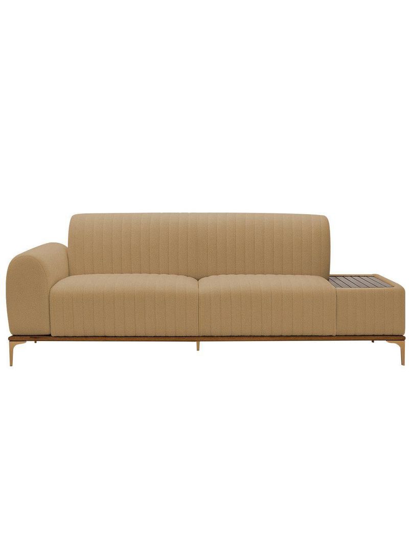 Sofá Molino 3 Lugares 180cm C/mesa Auxiliar Esquerdo Pés Ourof Bouclé Camel - Nexta Casa
