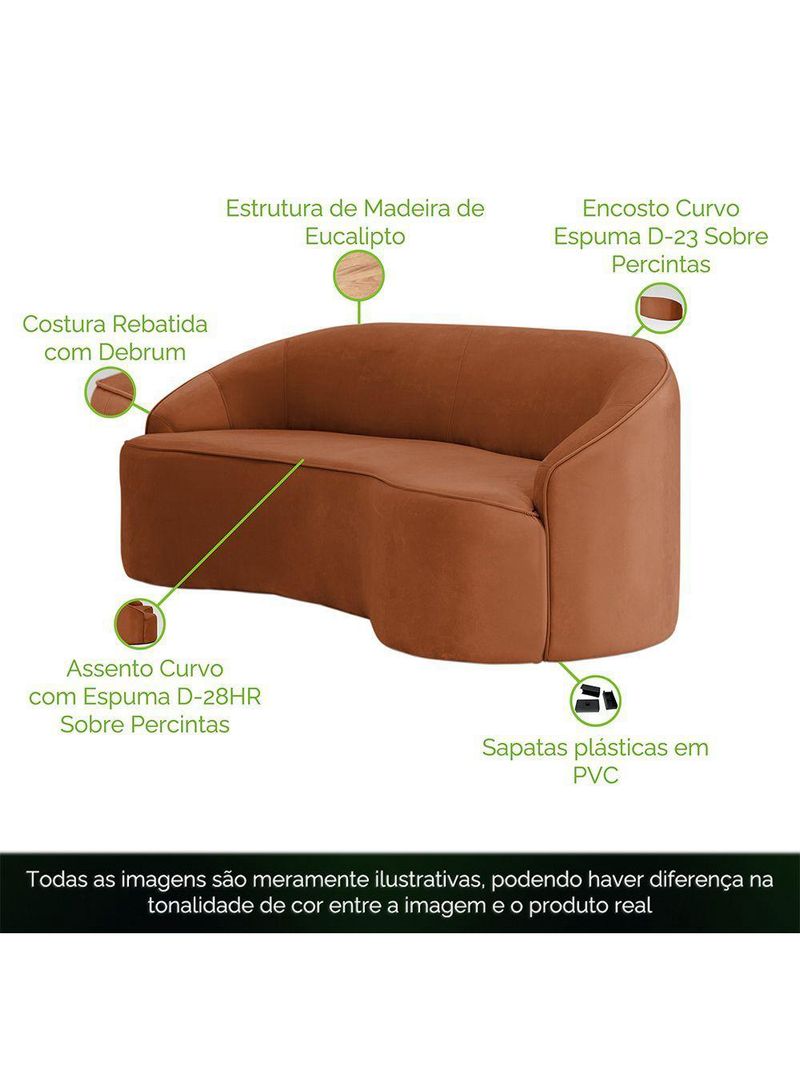 Sofá Curvo Montserrat 230cm 04 Lugares Veludo Terracota - Nexta Casa