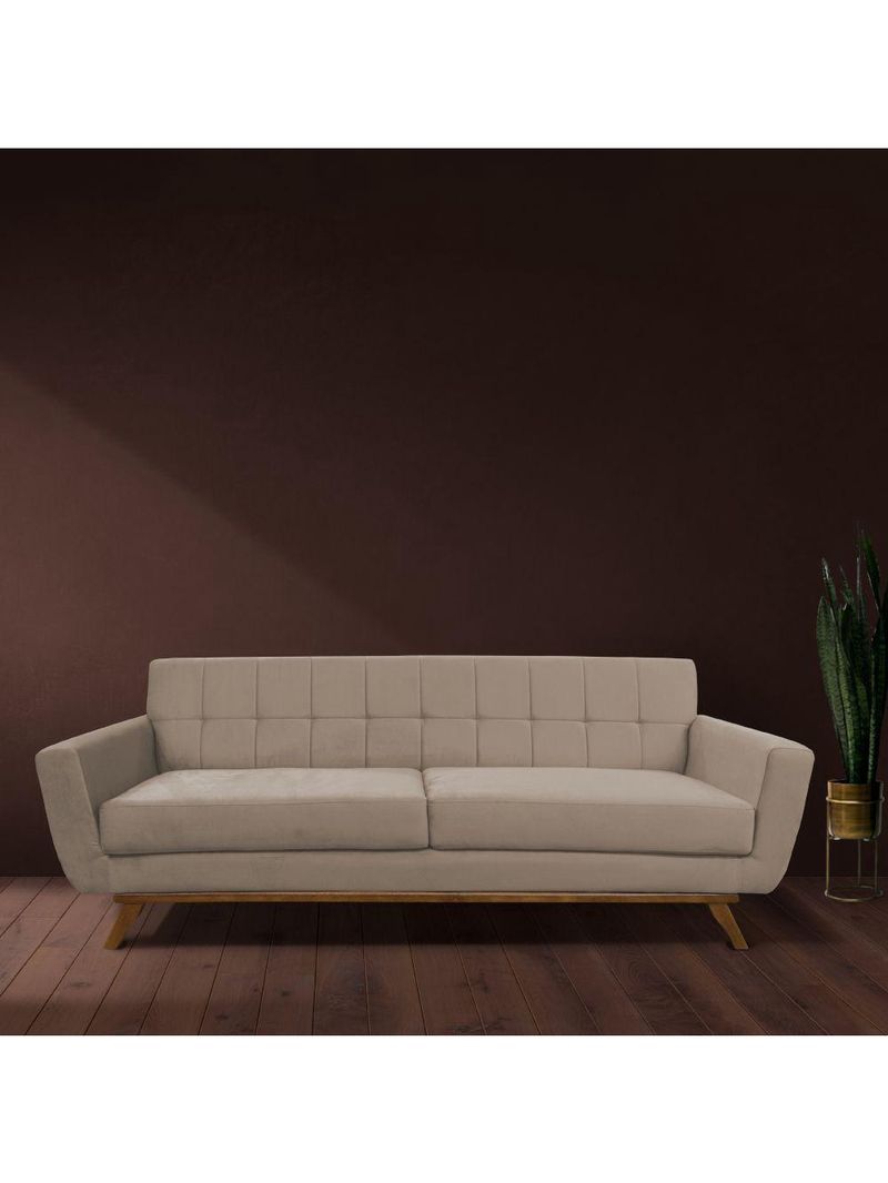 Sofá 03 Lugares 180cm Sala De Estar Miami Veludo Bege - Nexta Casa