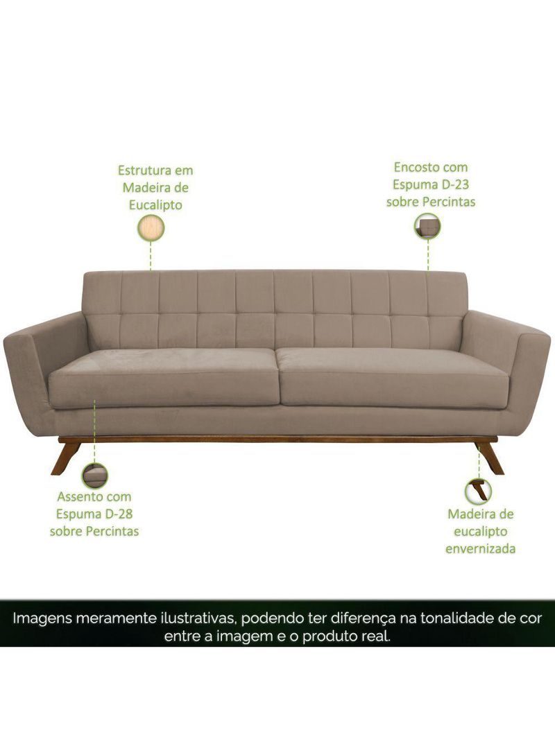 Sofá 03 Lugares 180cm Sala De Estar Miami Veludo Bege - Nexta Casa