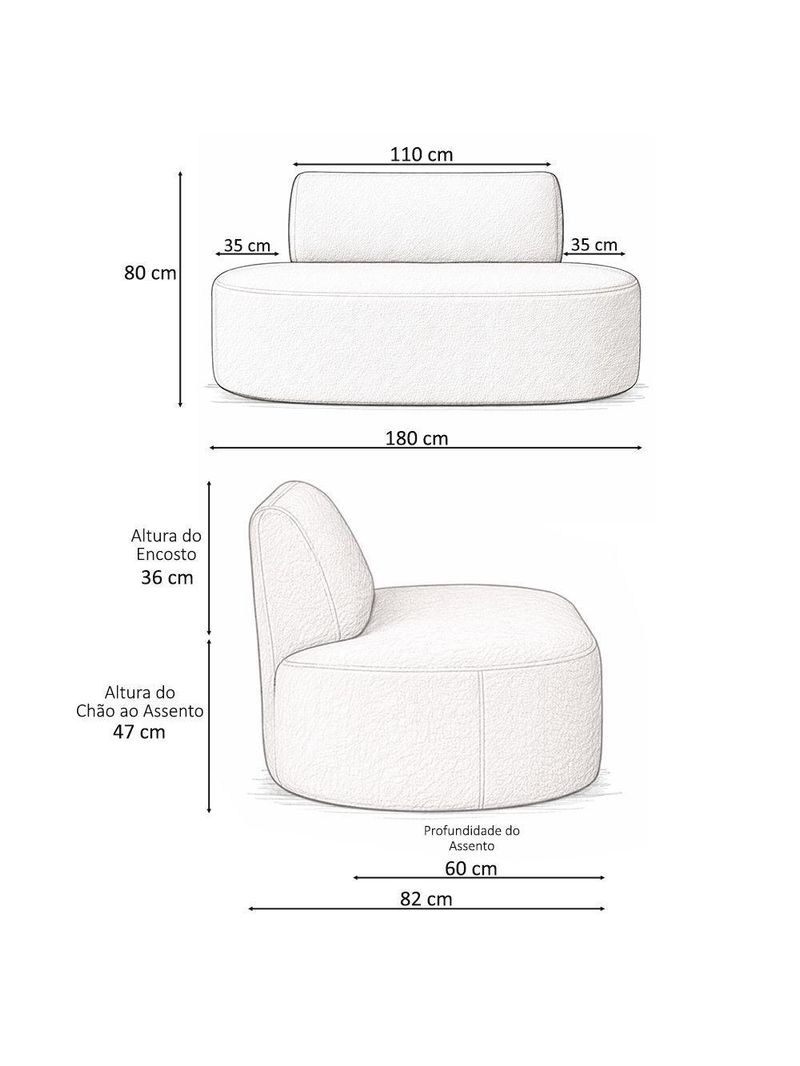 Sofá Reto 03 Lugares 180cm Mônaco Bouclé Off White - Nexta Casa