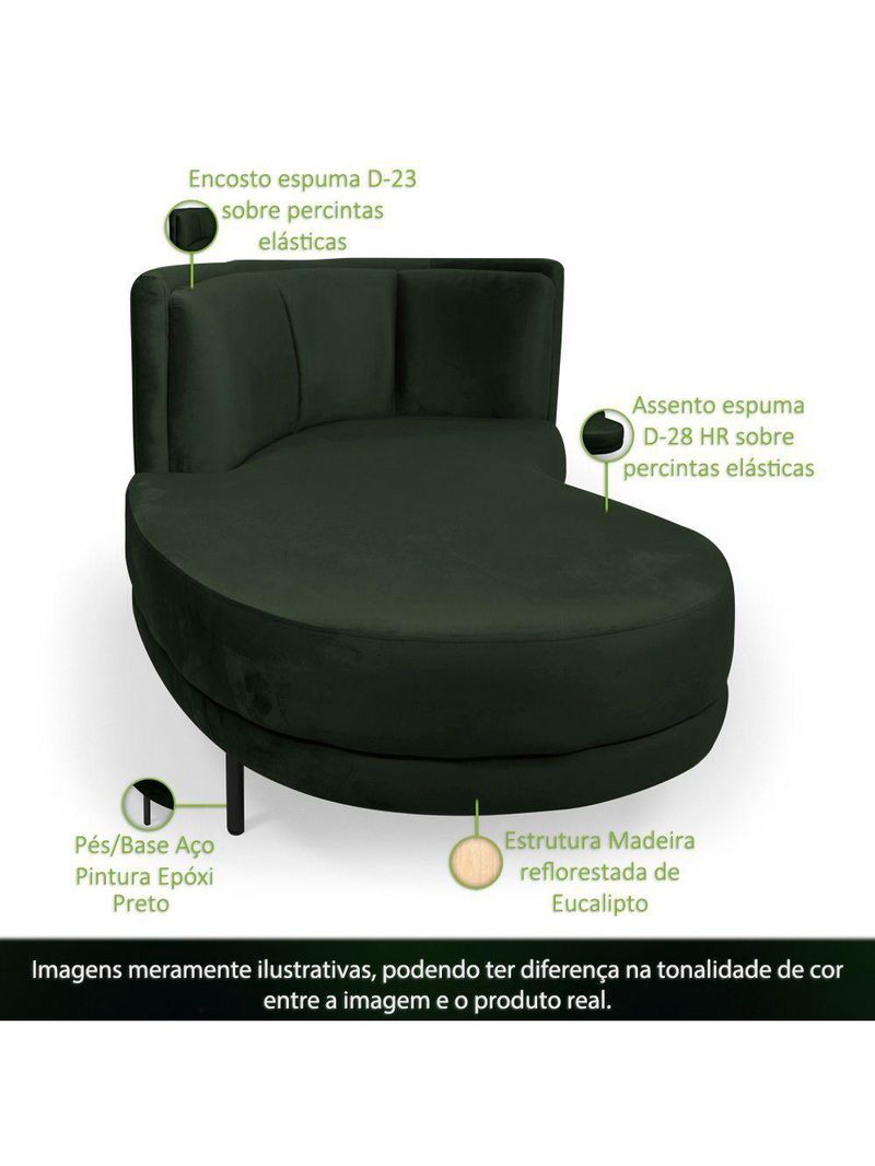 Sofá Chaise Esquerdo Sala De Estar Penélope Base Preto Veludo Verde Musgo - Nexta Casa