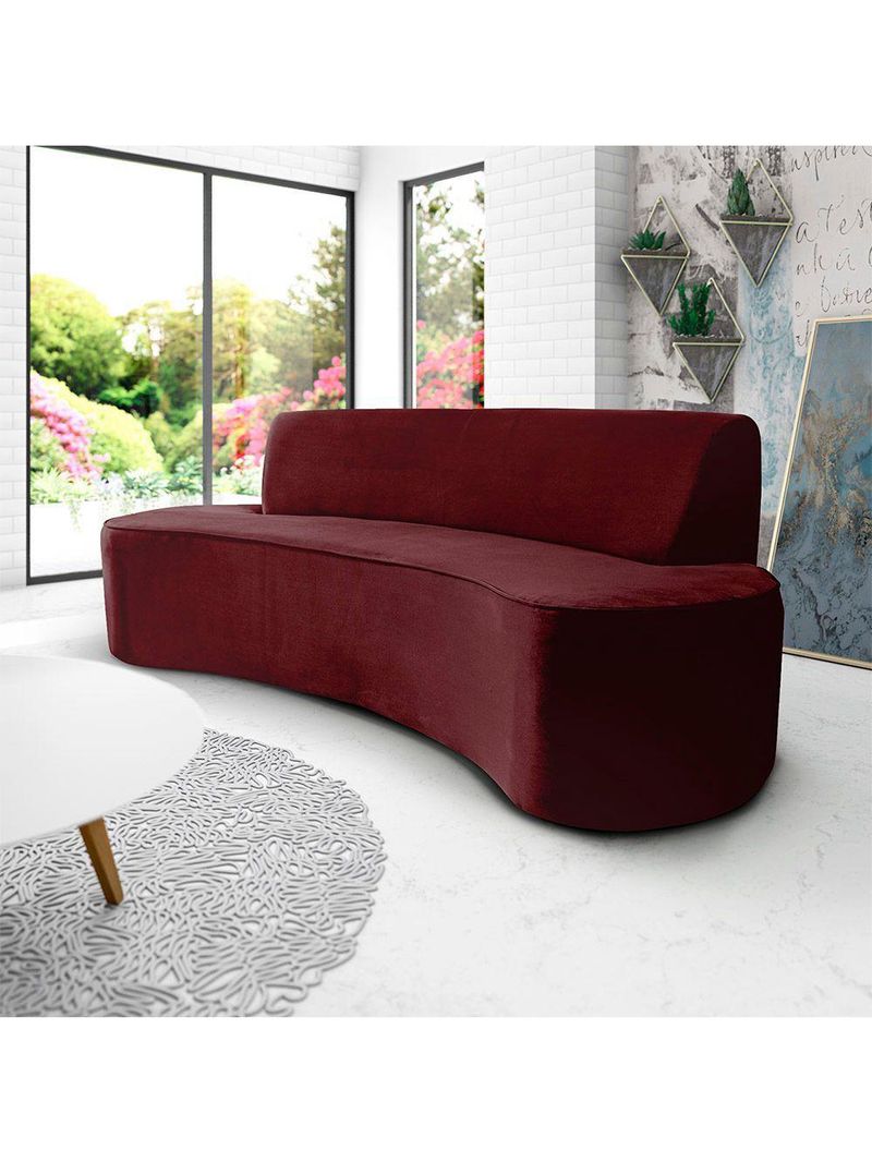 Sofá 03 Lugares 210cm Mônaco Veludo Marsala - Nexta Casa