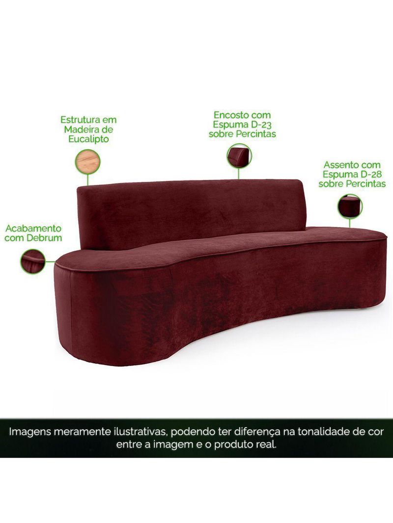 Sofá 03 Lugares 210cm Mônaco Veludo Marsala - Nexta Casa