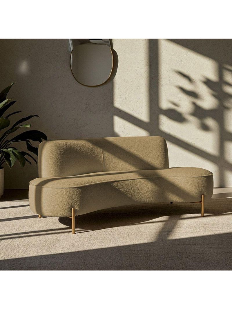 Sofá Orgânico 2 Lugares 150cm Argos Pés Ouro Fosco Bouclé Camel - Nexta Casa