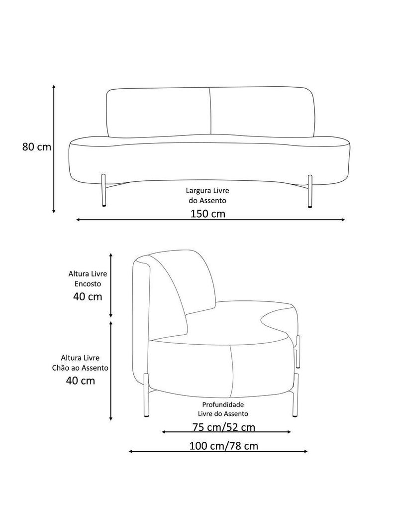 Sofá Orgânico 2 Lugares 150cm Argos Pés Ouro Fosco Bouclé Camel - Nexta Casa