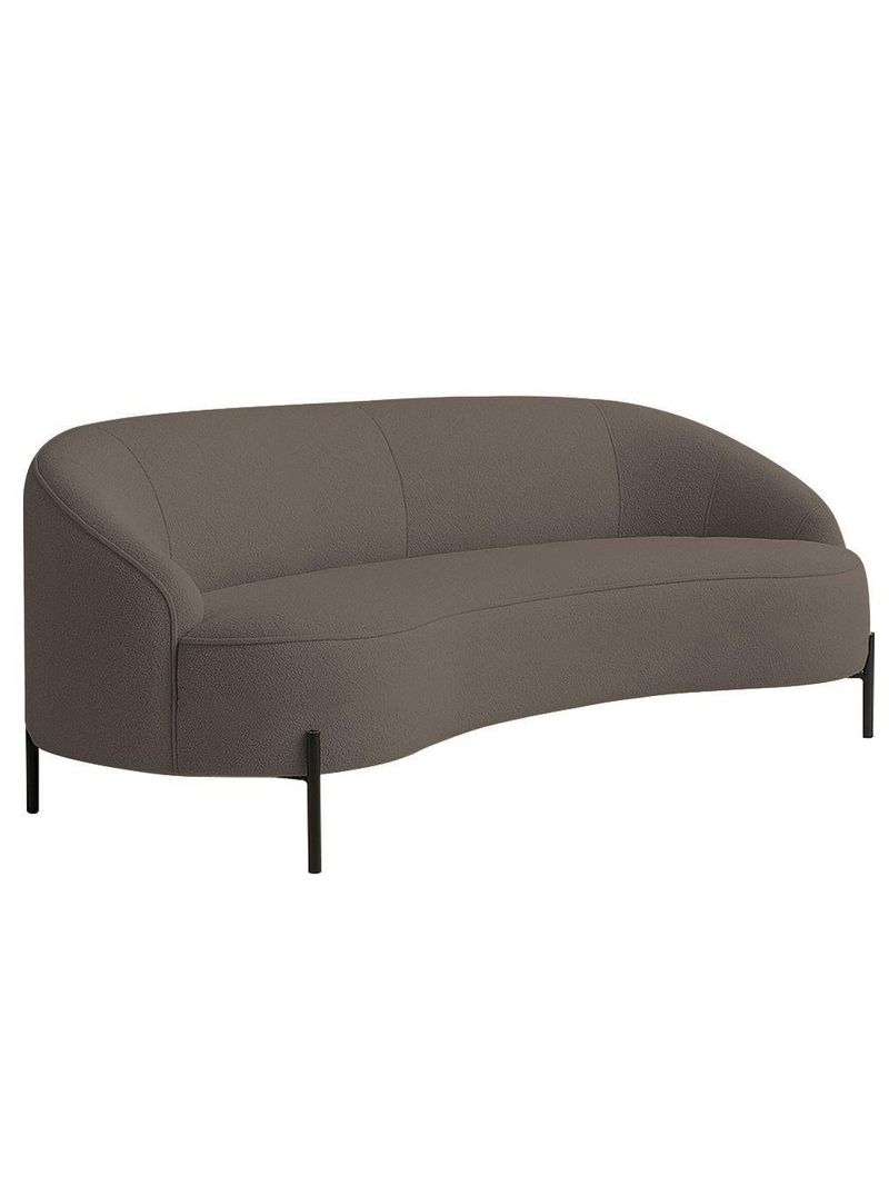 Sofá Curvo Porto 03 Lugares 180cm Pés Preto Bouclé Marrom - Nexta Casa