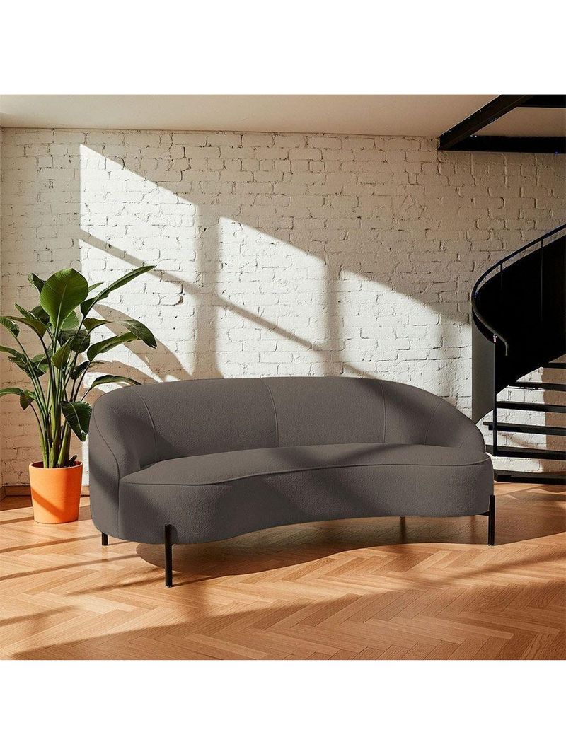 Sofá Curvo Porto 03 Lugares 180cm Pés Preto Bouclé Marrom - Nexta Casa