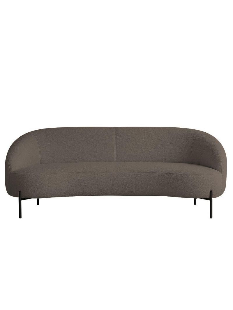 Sofá Curvo Porto 03 Lugares 180cm Pés Preto Bouclé Marrom - Nexta Casa