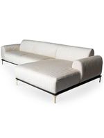 Sofá Molino 5 Lugares 300cm Chaise Esquerdo Pés Gold Veludo Creme - Nexta Casa