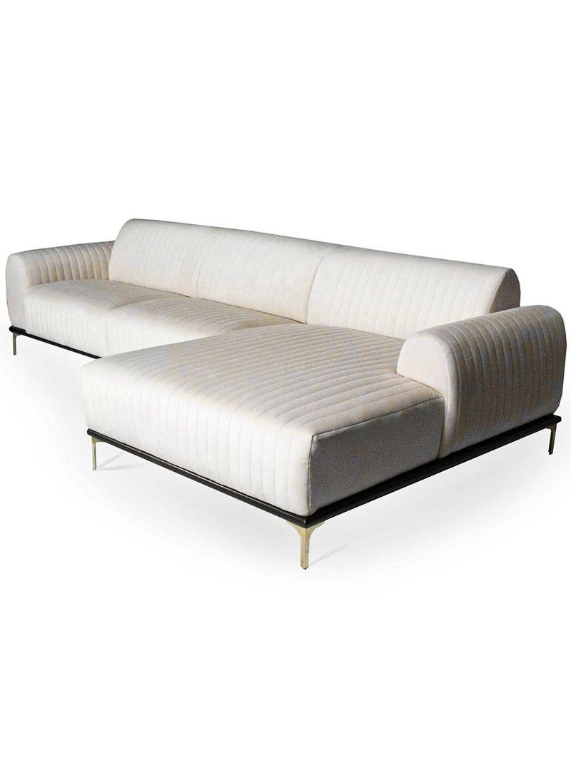 Sofá Molino 5 Lugares 300cm Chaise Esquerdo Pés Gold Veludo Creme - Nexta Casa
