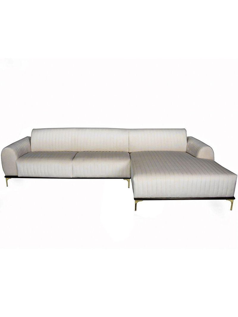 Sofá Molino 5 Lugares 300cm Chaise Esquerdo Pés Gold Veludo Creme - Nexta Casa