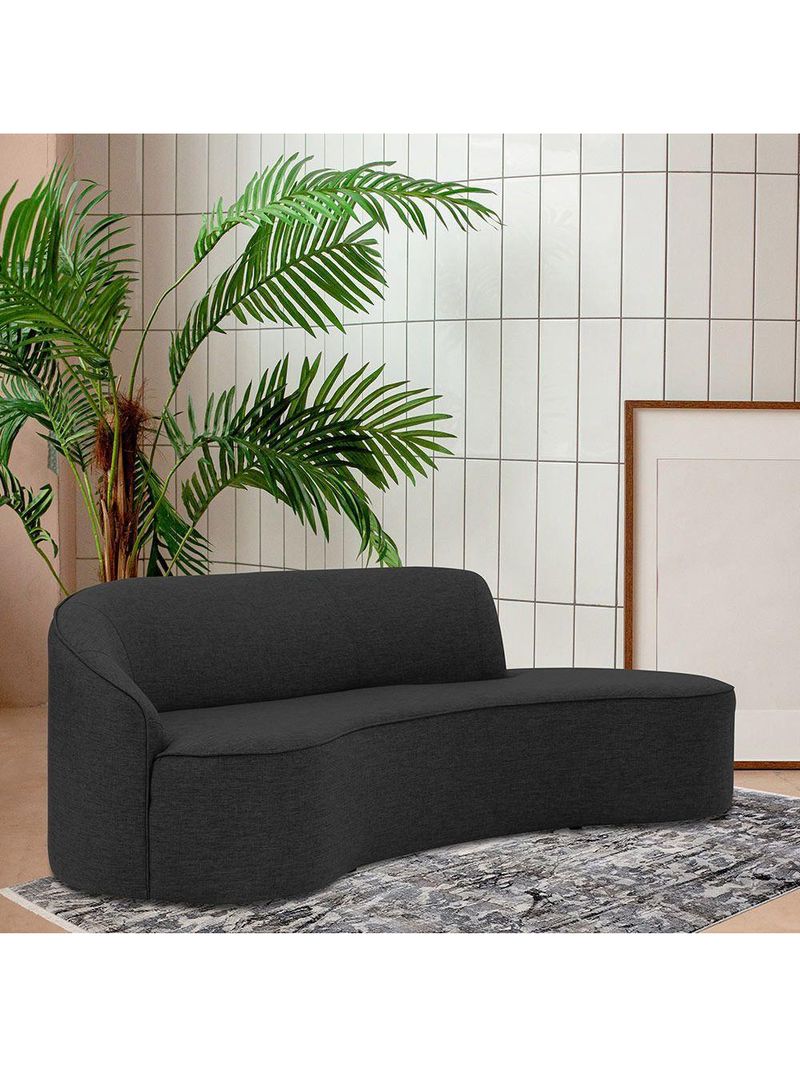 Sofá Curvo 03 Lugares 180cm Eron Braço Direito Linho Preto Acinzentado - Nexta Casa