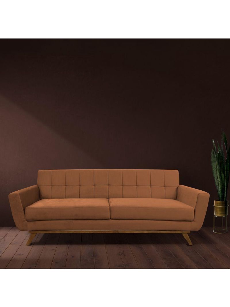 Sofá 03 Lugares 180cm Sala De Estar Miami Veludo Camel - Nexta Casa