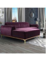 Sofá Molino 3 Lugares 230cm Chaise Direito Pés Gold Veludo Roxo - Nexta Casa