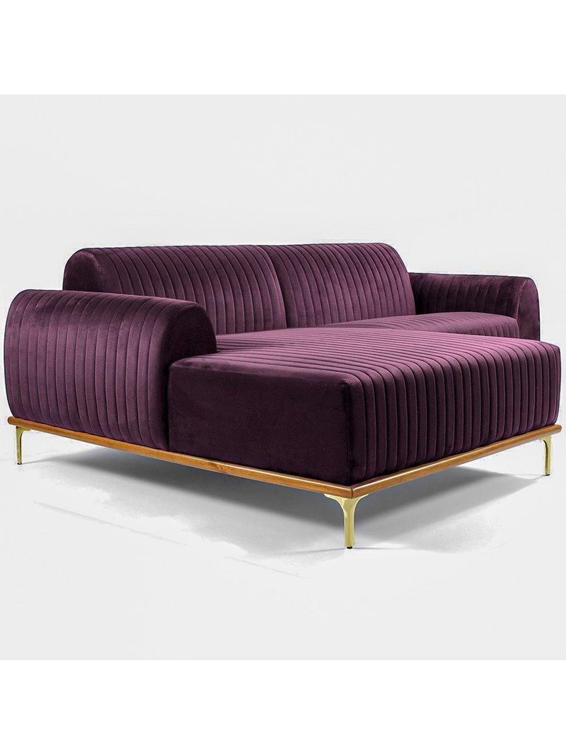 Sofá Molino 3 Lugares 230cm Chaise Direito Pés Gold Veludo Roxo - Nexta Casa