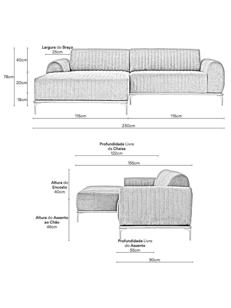 Sofá Molino 3 Lugares 230cm Chaise Direito Pés Gold Veludo Roxo - Nexta Casa