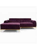 Sofá Molino 3 Lugares 230cm Chaise Direito Pés Gold Veludo Roxo - Nexta Casa