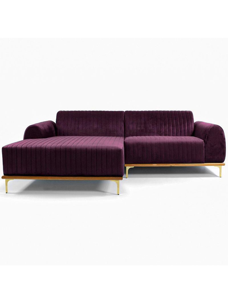 Sofá Molino 3 Lugares 230cm Chaise Direito Pés Gold Veludo Roxo - Nexta Casa