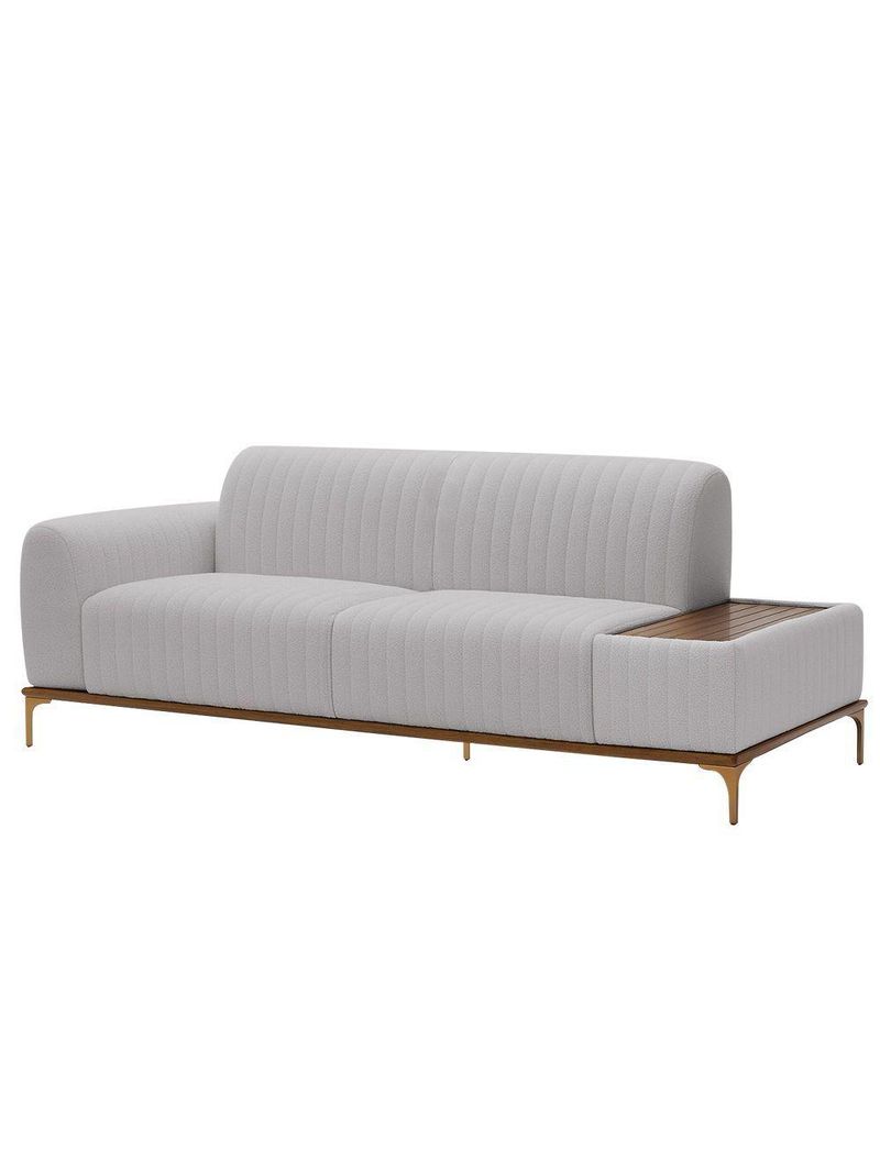 Sofá Molino 3 Lugares 180cm C/mesa Auxiliar Esquerdo Pés Ourof Bouclé Cinza Claro - Nexta Casa
