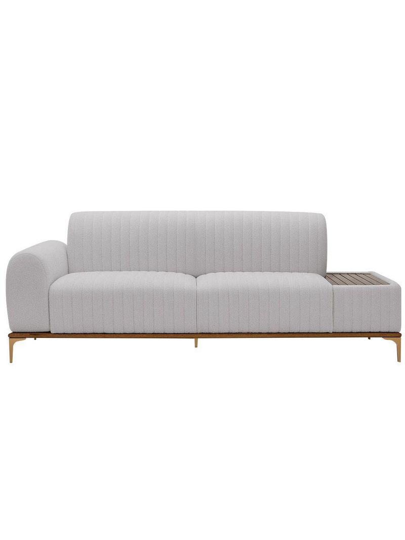 Sofá Molino 3 Lugares 180cm C/mesa Auxiliar Esquerdo Pés Ourof Bouclé Cinza Claro - Nexta Casa