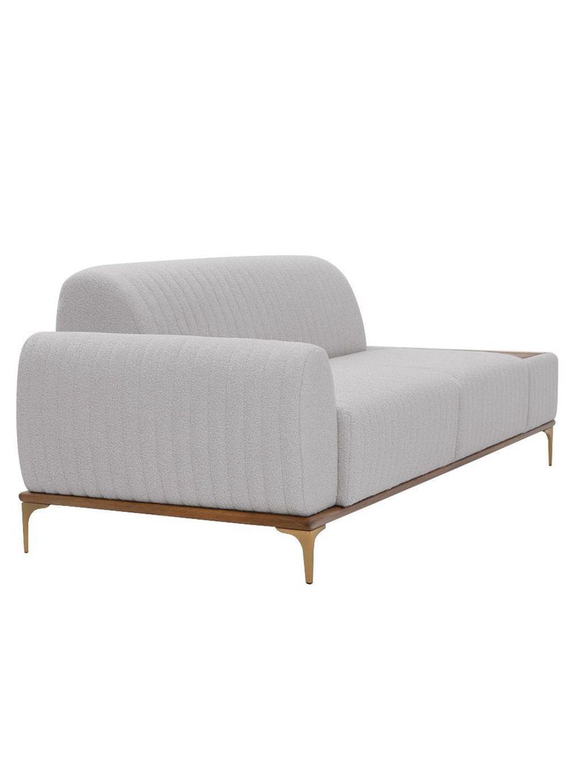 Sofá Molino 3 Lugares 180cm C/mesa Auxiliar Esquerdo Pés Ourof Bouclé Cinza Claro - Nexta Casa