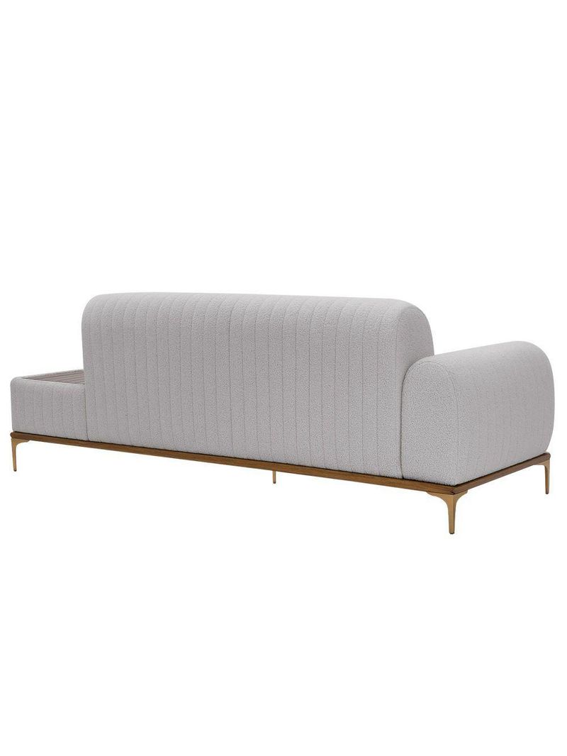 Sofá Molino 3 Lugares 180cm C/mesa Auxiliar Esquerdo Pés Ourof Bouclé Cinza Claro - Nexta Casa