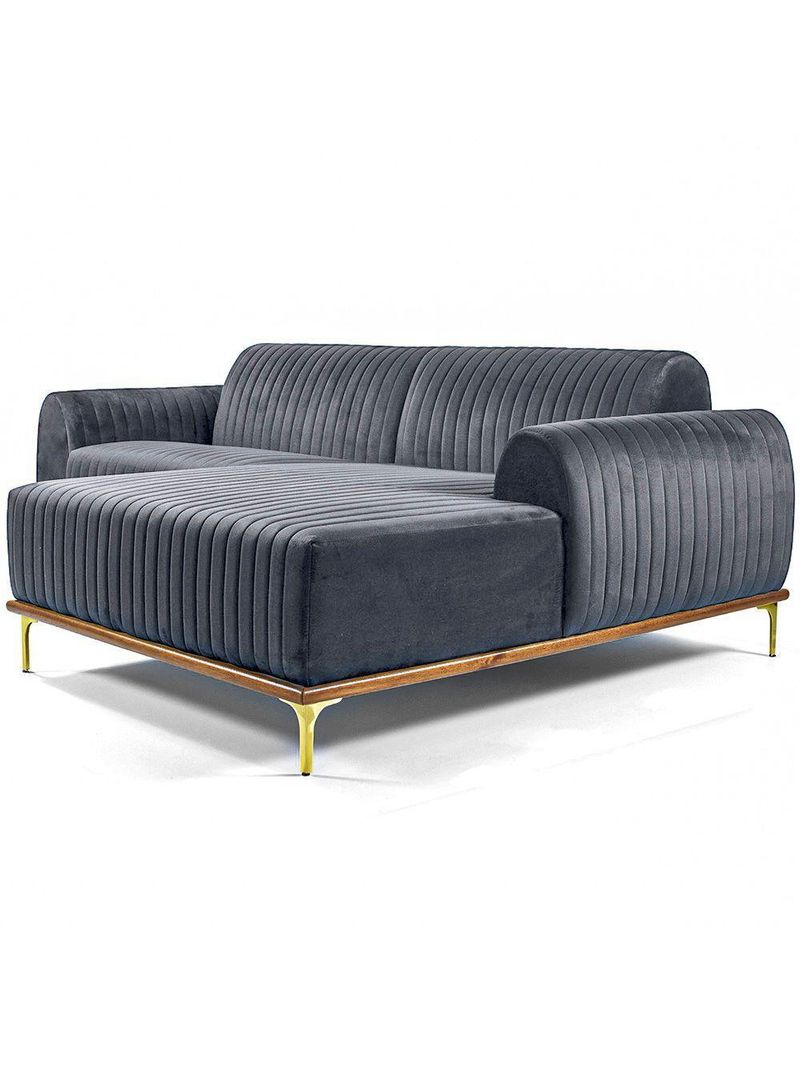 Sofá Molino 3 Lugares 230cm Chaise Esquerdo Pés Gold Veludo Titânio - Nexta Casa