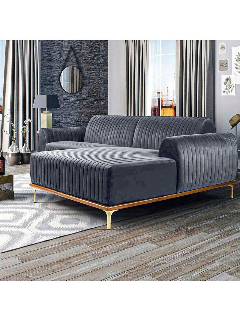 Sofá Molino 3 Lugares 230cm Chaise Esquerdo Pés Gold Veludo Titânio - Nexta Casa