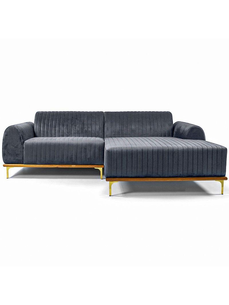 Sofá Molino 3 Lugares 230cm Chaise Esquerdo Pés Gold Veludo Titânio - Nexta Casa