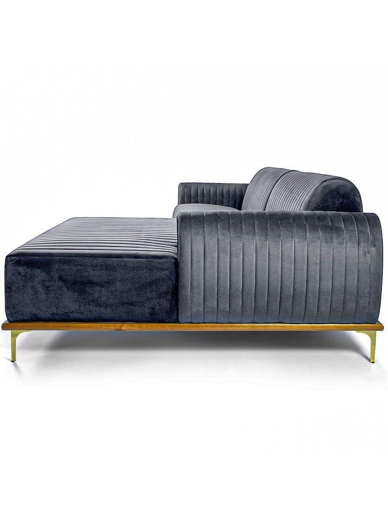 Sofá Molino 3 Lugares 230cm Chaise Esquerdo Pés Gold Veludo Titânio - Nexta Casa