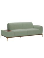 Sofá Molino 3 Lugares 210cm C/mesa Auxiliar Direito Pés Ourof Bouclé Verde Claro - Nexta Casa