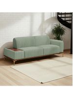 Sofá Molino 3 Lugares 210cm C/mesa Auxiliar Direito Pés Ourof Bouclé Verde Claro - Nexta Casa