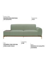 Sofá Molino 3 Lugares 210cm C/mesa Auxiliar Direito Pés Ourof Bouclé Verde Claro - Nexta Casa